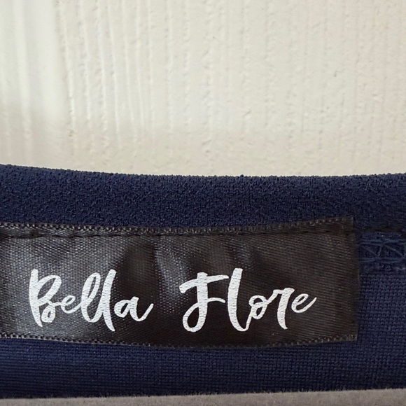 Bella Flore Navy 3/4 “ Long Sleeve Dress with Ruffle Cuffs - Picture 2 of 9